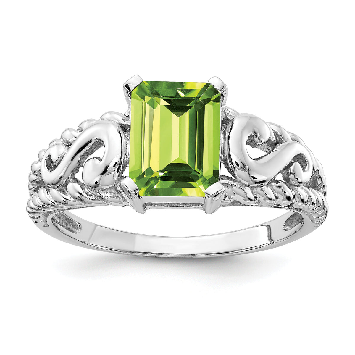 14k White Gold 8x6mm Emerald Cut Peridot ring-Y4678PE