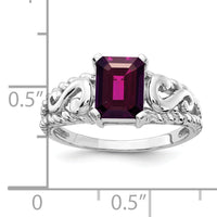 14k White Gold 8x6mm Emerald Cut Rhodolite Garnet ring-Y4678RG