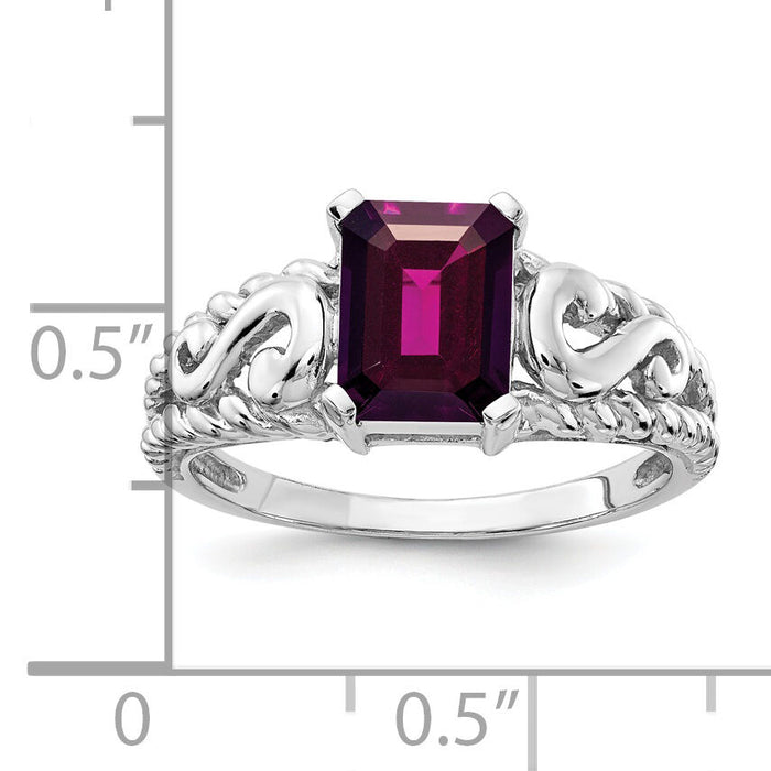 14k White Gold 8x6mm Emerald Cut Rhodolite Garnet ring-Y4678RG