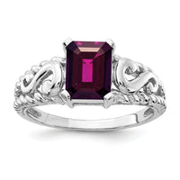14k White Gold 8x6mm Emerald Cut Rhodolite Garnet ring-Y4678RG