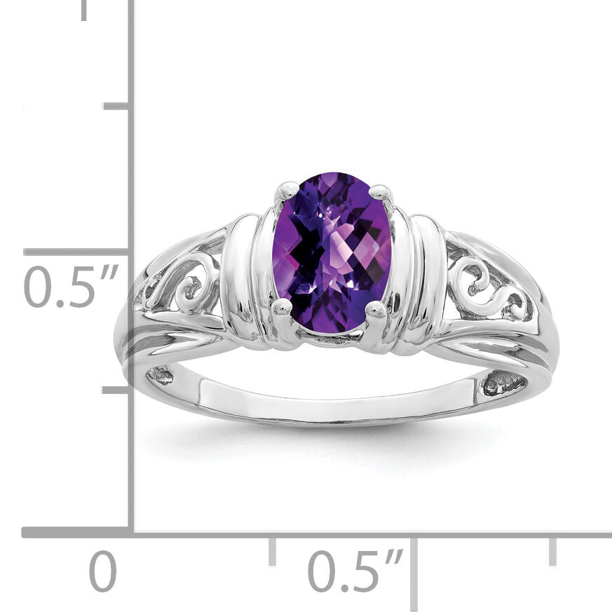 14k White Gold 7x5mm Oval Amethyst Checker ring-Y4686AC
