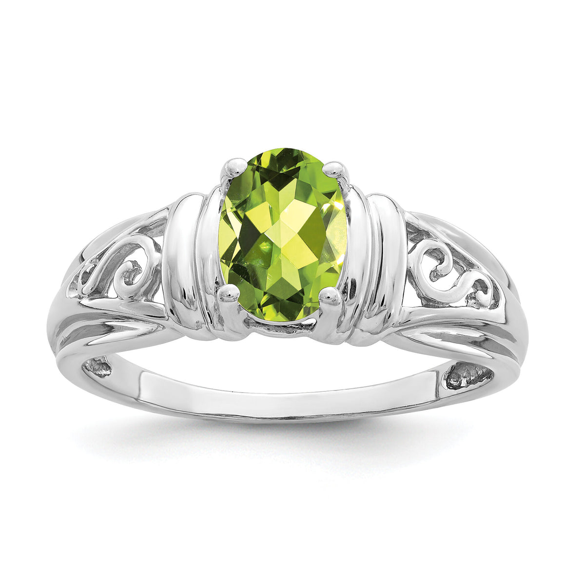 14k White Gold 7x5mm Oval Peridot ring-Y4686PE