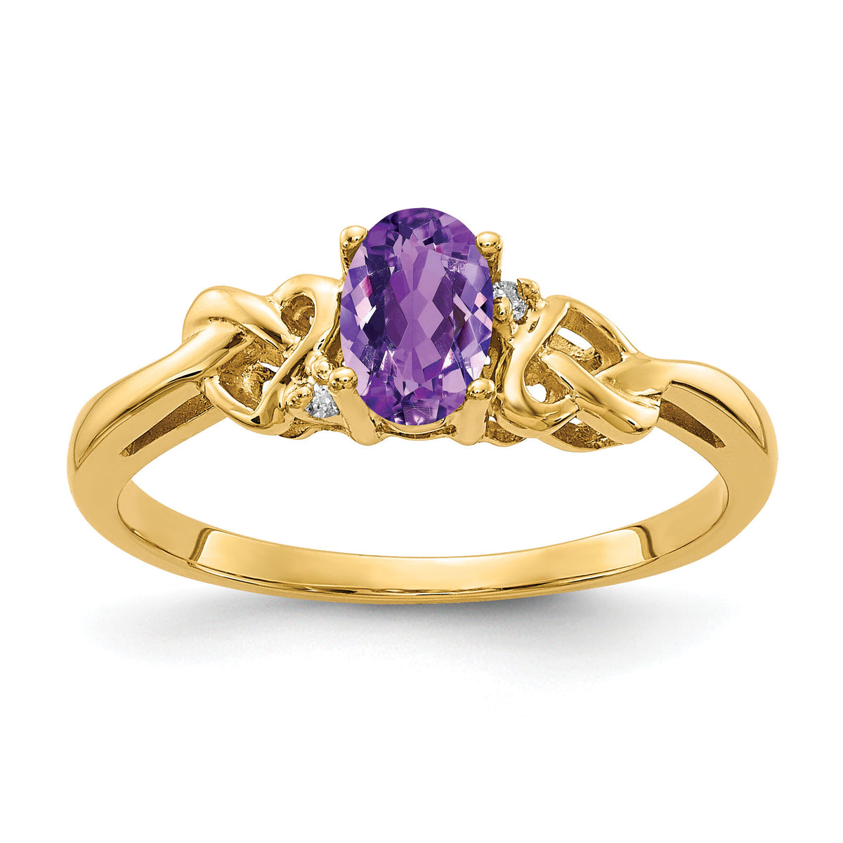 14k 6x4mm Oval Amethyst AA Diamond ring-Y4690AM/AA