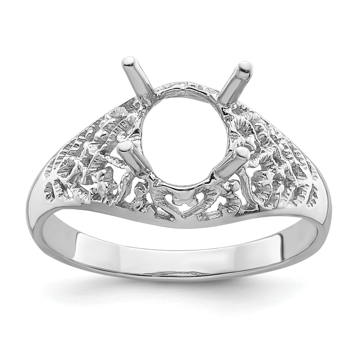 14k White Gold 8x6mm Oval Gemstone Ring Mounting-Y4697