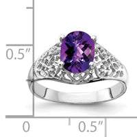 14k White Gold 8x6mm Oval Amethyst Checker ring-Y4697AC