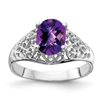 14k White Gold 8x6mm Oval Amethyst Checker ring-Y4697AC