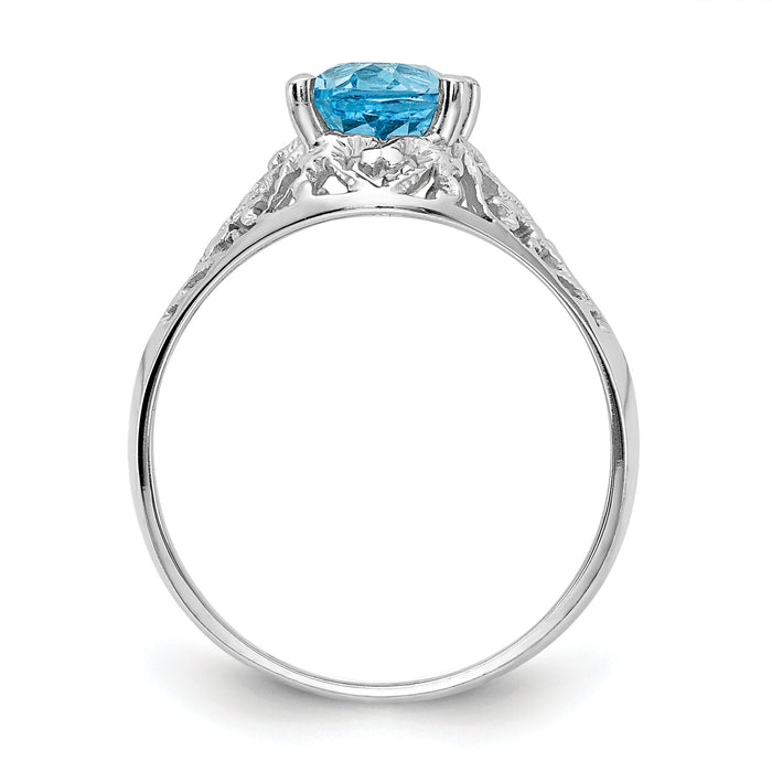 14k White Gold 8x6mm Oval Blue Topaz ring-Y4697BT