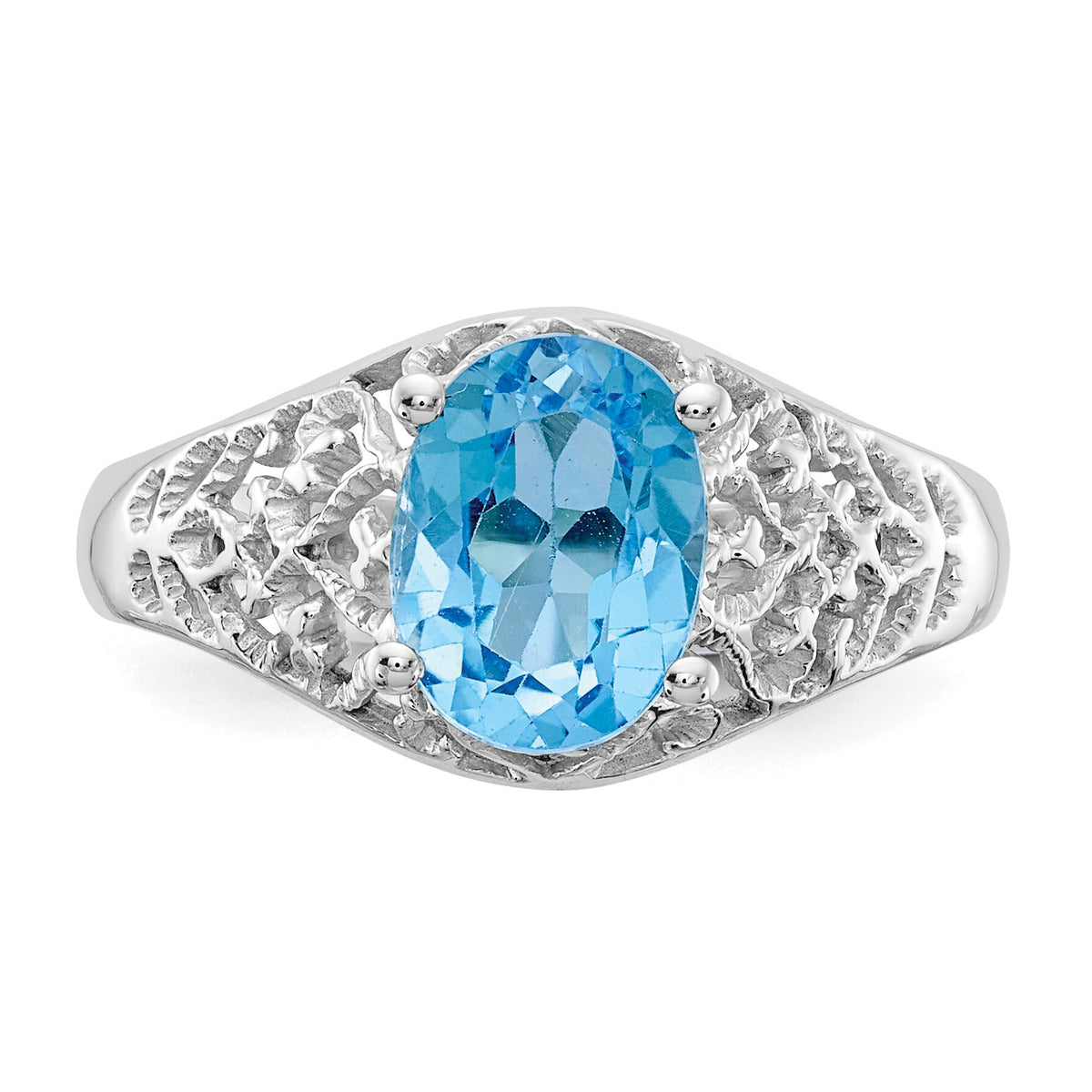 14k White Gold 8x6mm Oval Blue Topaz ring-Y4697BT