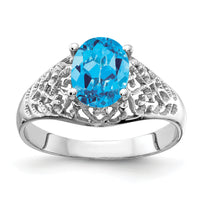 14k White Gold 8x6mm Oval Blue Topaz ring-Y4697BT