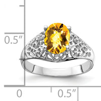 14k White Gold 8x6mm Oval Citrine Checker ring-Y4697CC
