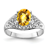 14k White Gold 8x6mm Oval Citrine Checker ring-Y4697CC