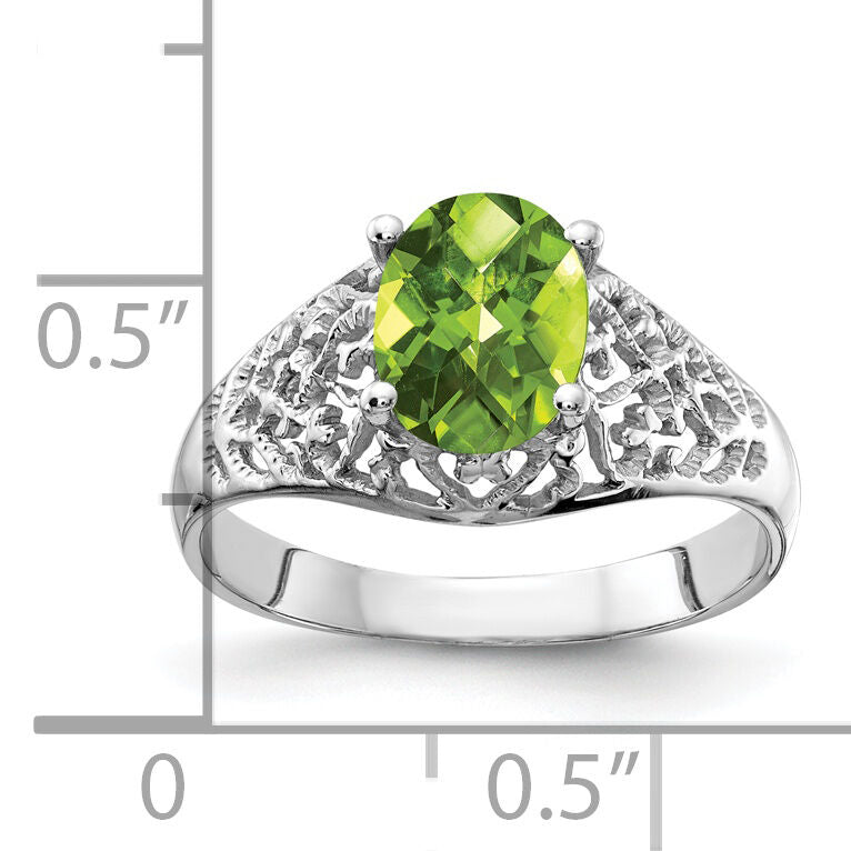 14k White Gold 8x6mm Oval Peridot Checker ring-Y4697PC