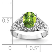 14k White Gold 8x6mm Oval Peridot Checker ring-Y4697PC