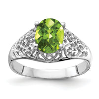 14k White Gold 8x6mm Oval Peridot Checker ring-Y4697PC