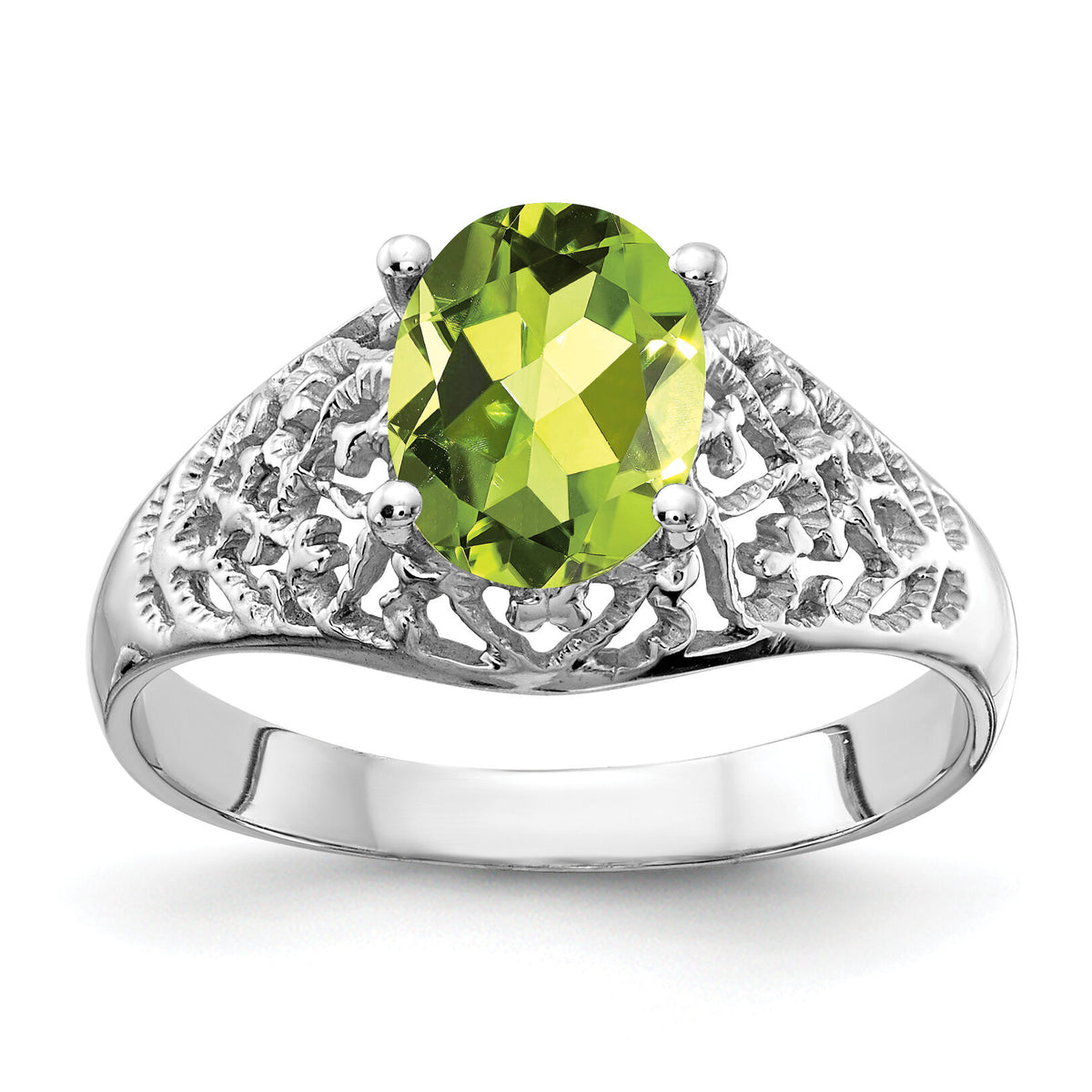 14k White Gold 8x6mm Oval Peridot ring-Y4697PE