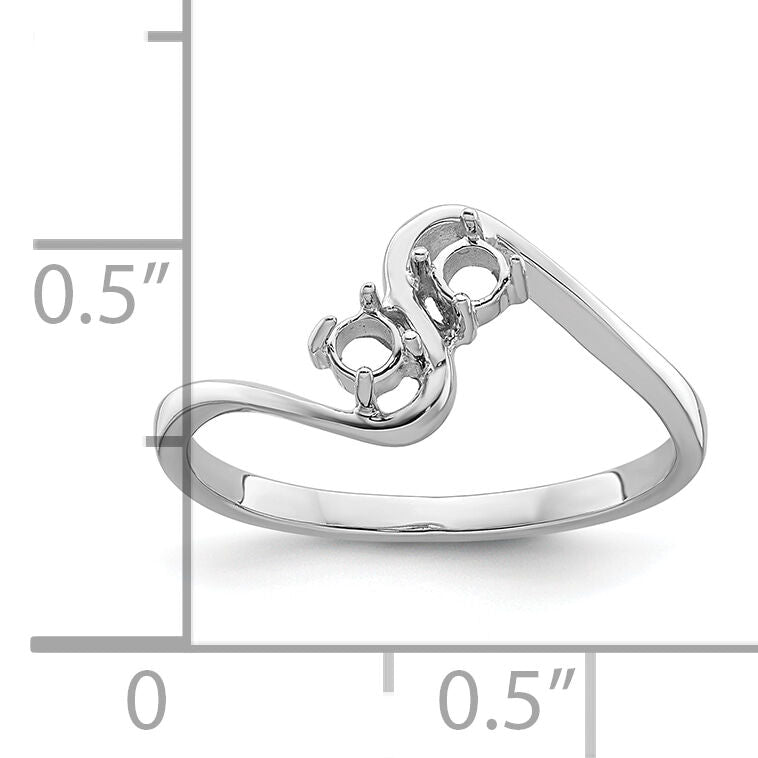14k White Gold Two 3mm Round Gemstone Ring Mounting-Y4717