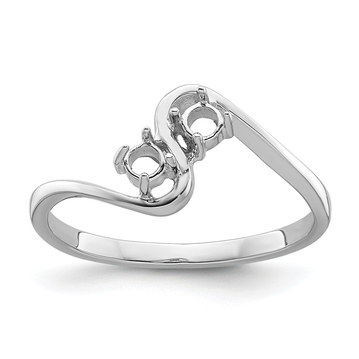 14k White Gold Two 3mm Round Gemstone Ring Mounting-Y4717