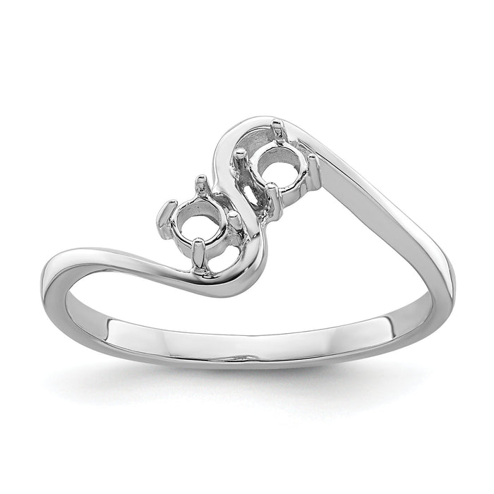 14k White Gold Two 3mm Round Gemstone Ring Mounting-Y4717
