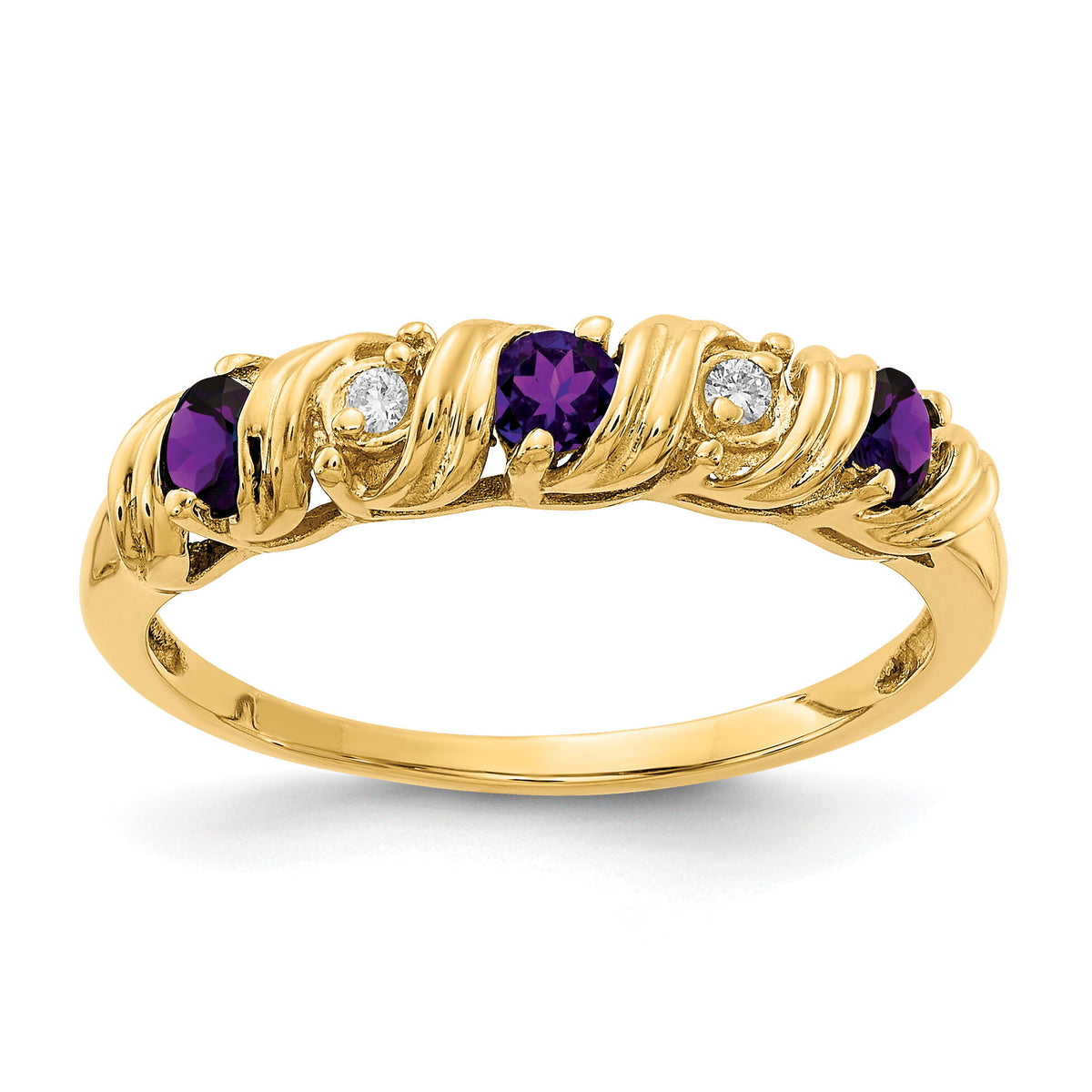 14k 2.75mm Amethyst AA Diamond ring-Y4718AM/AA