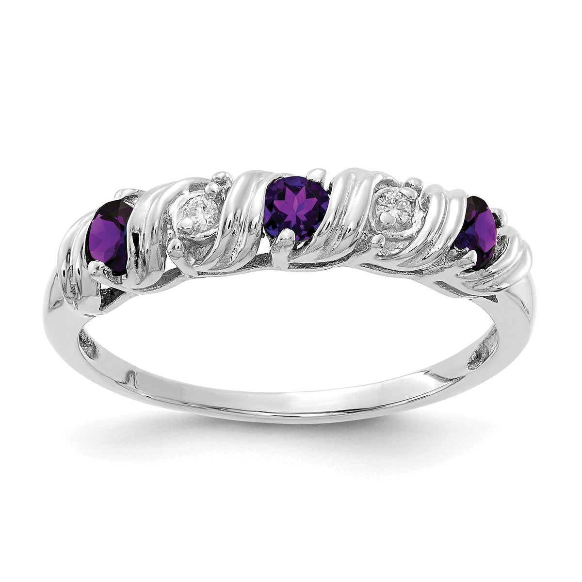 14k White Gold 2.75mm Amethyst AA Diamond ring-Y4719AM/AA
