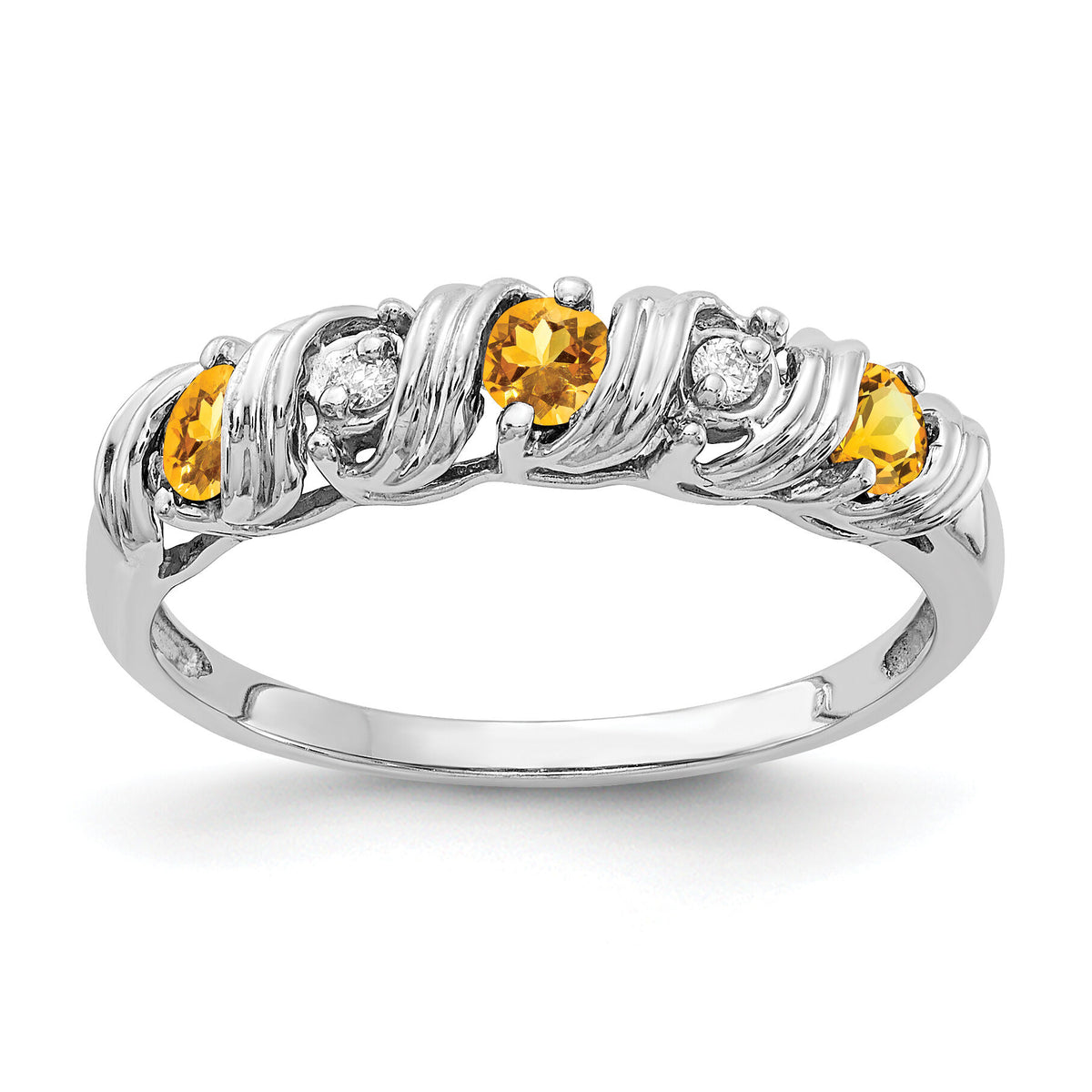 14k White Gold 2.75mm Citrine AA Diamond ring-Y4719CI/AA