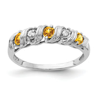 14k White Gold 2.75mm Citrine AA Diamond ring-Y4719CI/AA
