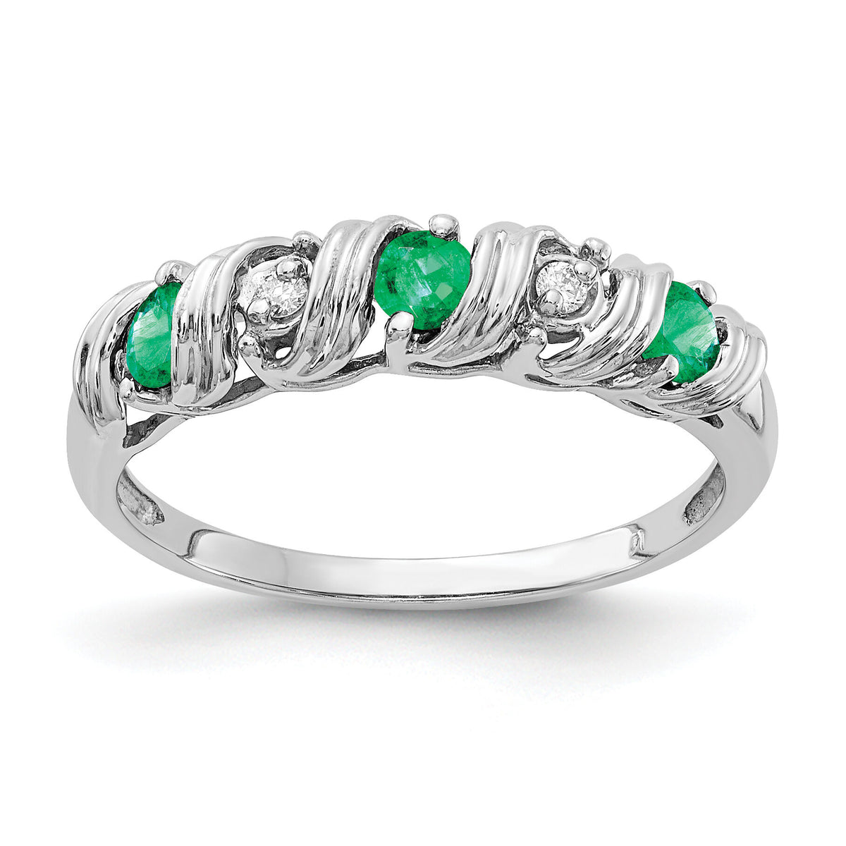 14k White Gold 2.75mm Emerald AA Diamond ring-Y4719E/AA