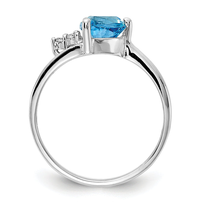14k White Gold 6mm Blue Topaz AA Diamond ring-Y4745BT/AA