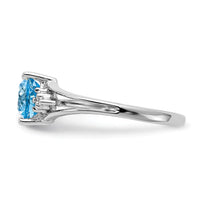 14k White Gold 6mm Blue Topaz AA Diamond ring-Y4745BT/AA