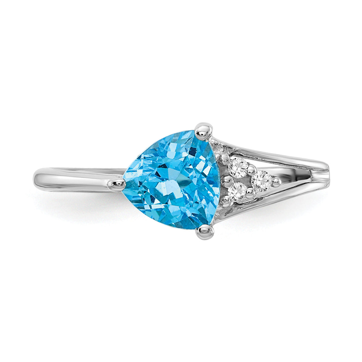 14k White Gold 6mm Blue Topaz AA Diamond ring-Y4745BT/AA