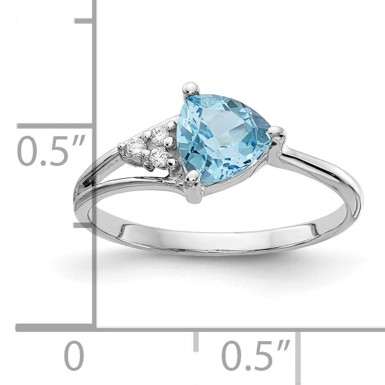 14k White Gold 6mm Blue Topaz AA Diamond ring-Y4745BT/AA