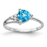 14k White Gold 6mm Blue Topaz AA Diamond ring-Y4745BT/AA