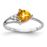 14k White Gold 6mm Citrine AA Diamond ring-Y4745CI/AA