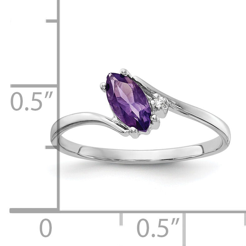 14k White Gold 7x3.5mm Marquise Amethyst AA Diamond ring-Y4746AM/AA