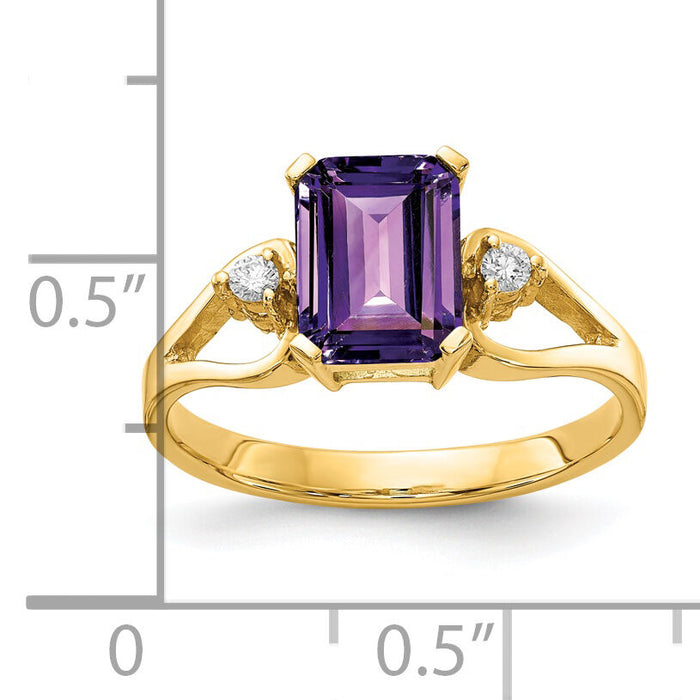 14k 8x6mm Emerald Cut Amethyst AA Diamond ring-Y4749AM/AA