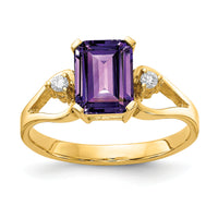 14k 8x6mm Emerald Cut Amethyst AA Diamond ring-Y4749AM/AA