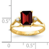 14k 8x6mm Emerald Cut Garnet AA Diamond ring-Y4749GA/AA