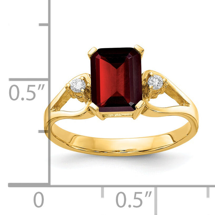 14k 8x6mm Emerald Cut Garnet AA Diamond ring-Y4749GA/AA