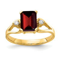 14k 8x6mm Emerald Cut Garnet AA Diamond ring-Y4749GA/AA