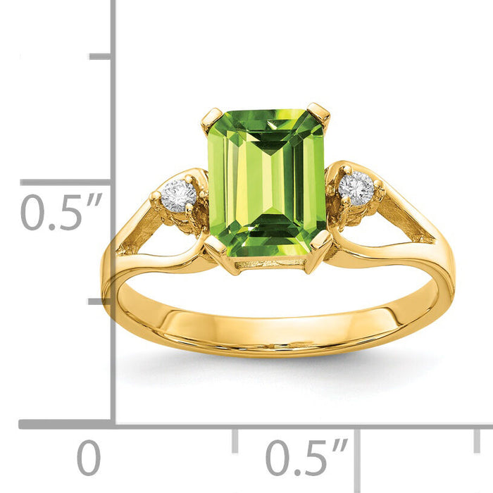 14k 8x6mm Emerald Cut Peridot AA Diamond ring-Y4749PE/AA