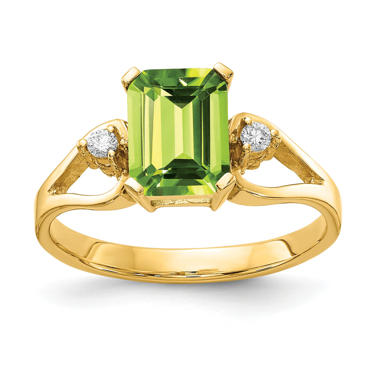 14k 8x6mm Emerald Cut Peridot AA Diamond ring-Y4749PE/AA