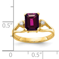 14k 8x6mm Emerald Cut Rhodolite Garnet AA Diamond ring-Y4749RG/AA
