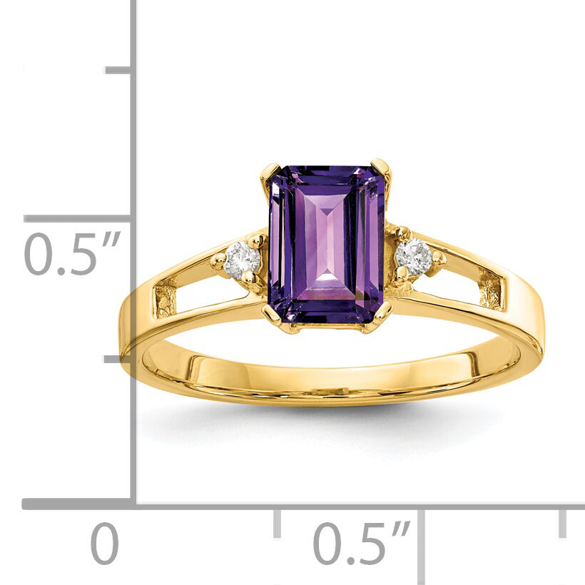 14k 7x5mm Emerald Cut Amethyst AA Diamond ring-Y4757AM/AA
