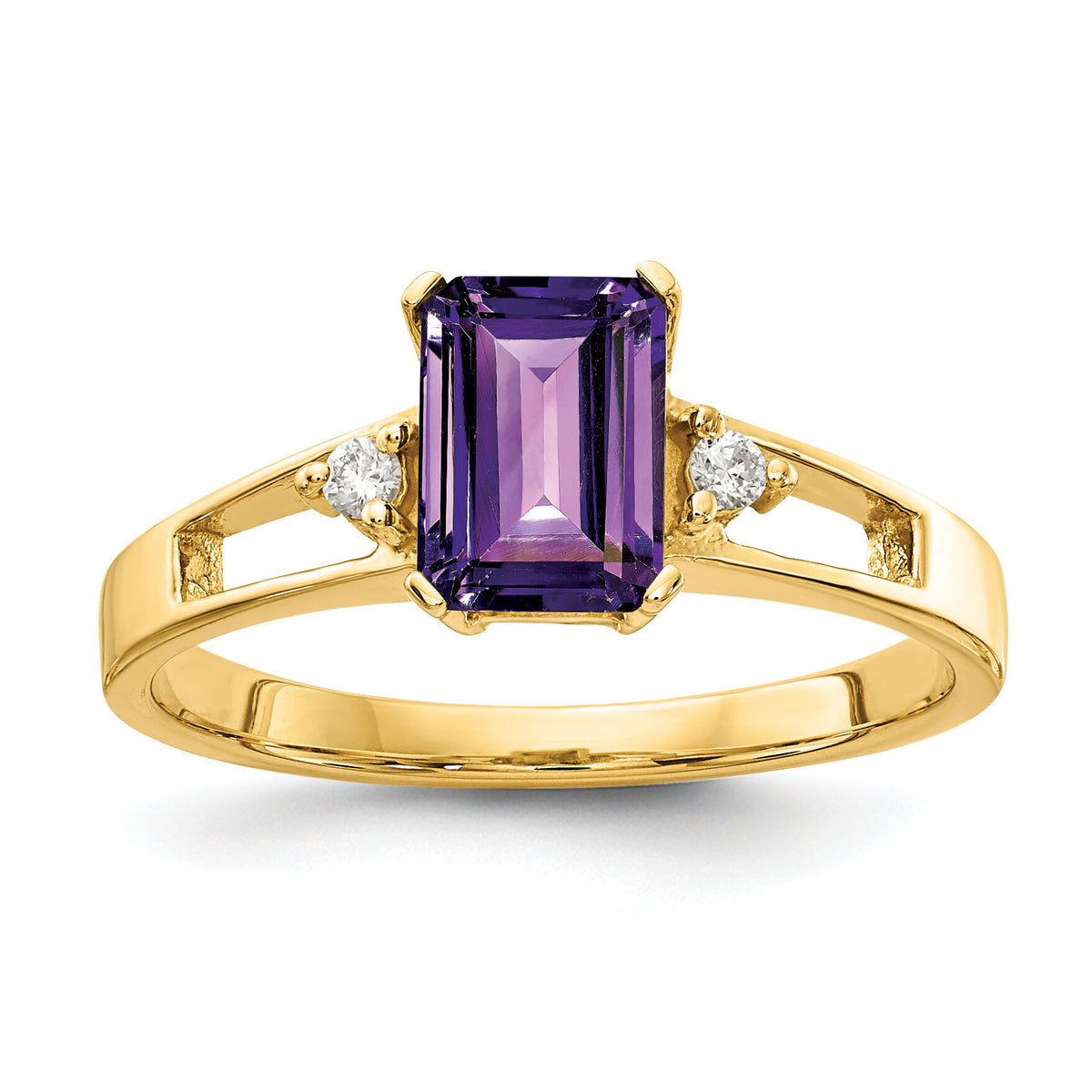 14k 7x5mm Emerald Cut Amethyst AA Diamond ring-Y4757AM/AA