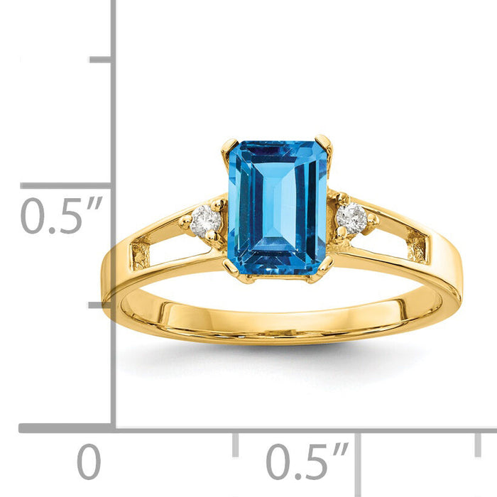 14k 7x5mm Emerald Cut Blue Topaz A Diamond ring-Y4757BT/A