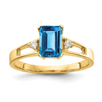 14k 7x5mm Emerald Cut Blue Topaz A Diamond ring-Y4757BT/A