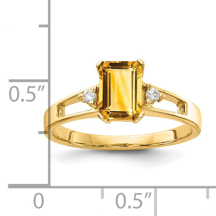 14k 7x5mm Emerald Cut Citrine AA Diamond ring-Y4757CI/AA