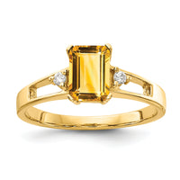 14k 7x5mm Emerald Cut Citrine AA Diamond ring-Y4757CI/AA