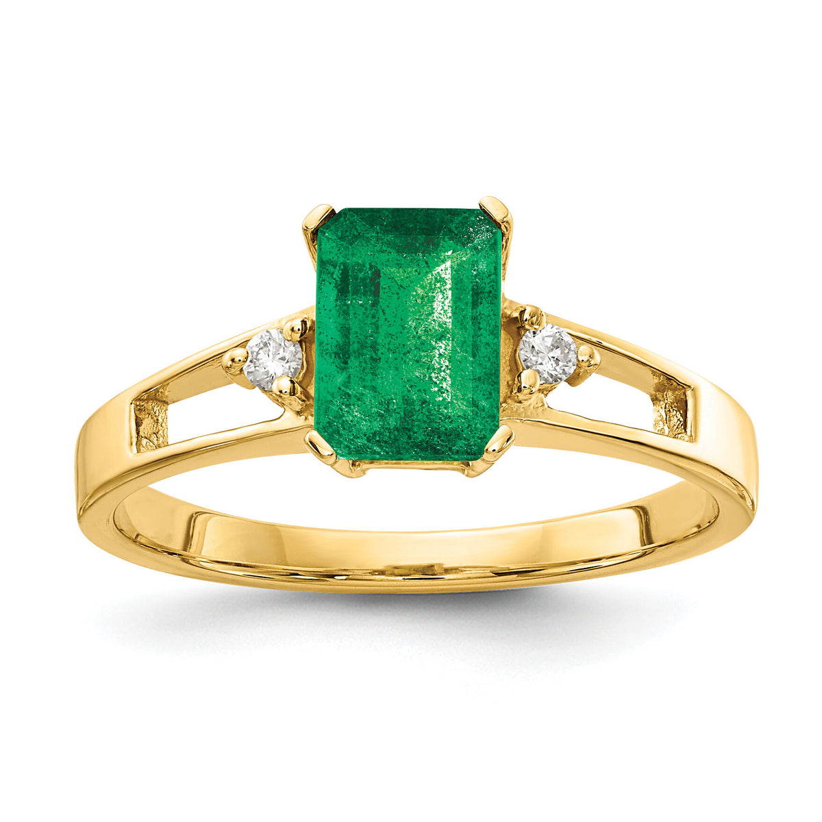 14k 7x5mm Emerald Cut Emerald AA Diamond ring-Y4757E/AA