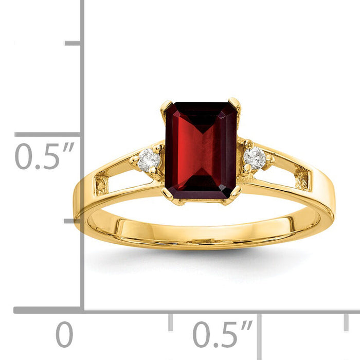 14k 7x5mm Emerald Cut Garnet AA Diamond ring-Y4757GA/AA
